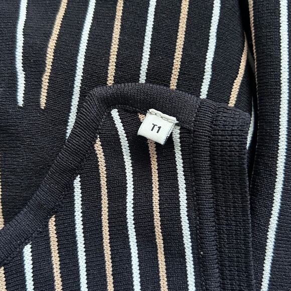 SANDRO Paris Sleeveless StretchKnit Geometric Stripe Fit Flare Black Dress-T1/XS - Picture 6 of 8